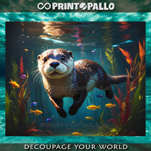 Papier Mousseline Loutre sous-marine nageant avec de petits poissons