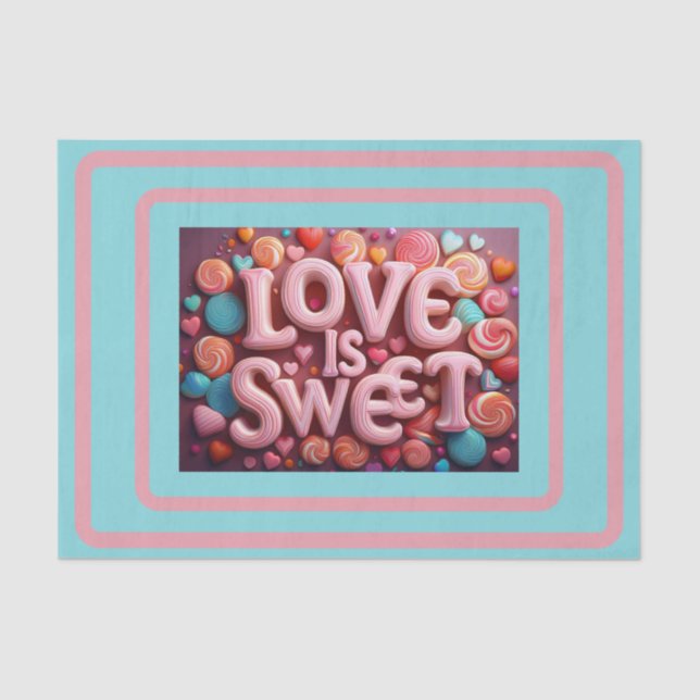 Papier Mousseline Love Is Sweet Valentine Wedding Typography (Recto)
