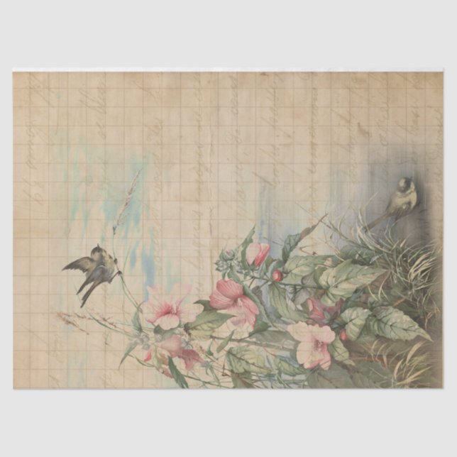 Papier Mousseline Love Letter with Hibiscus Decoupage | Tissue Paper (Recto)