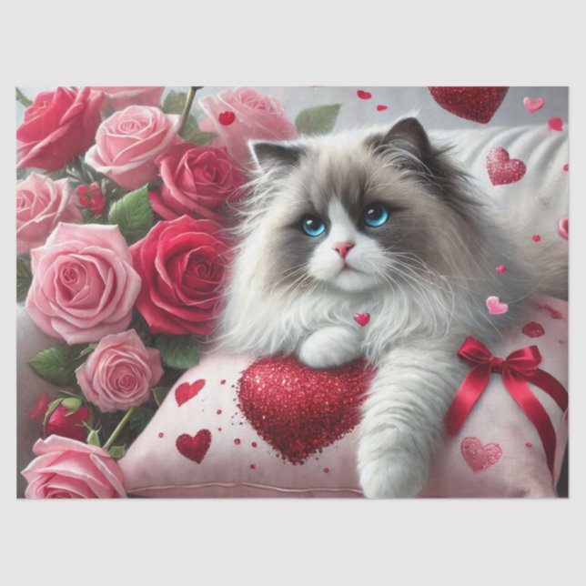 Papier Mousseline Love Roses et Ragdoll Cats (Recto)