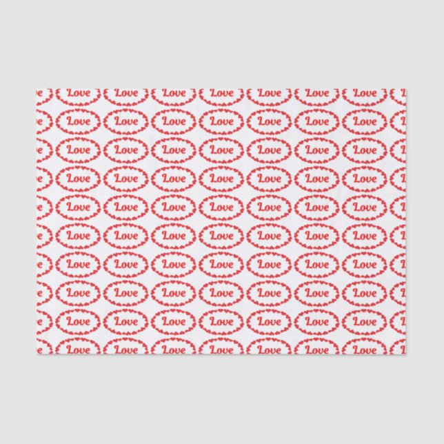 Papier Mousseline Love Word in Red and White Ovals Pattern  (Recto)