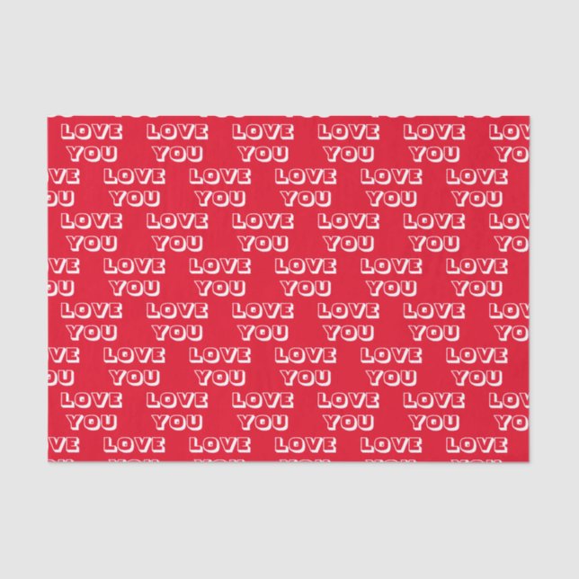 Papier Mousseline Love You red white modern bold typography cute (Recto)