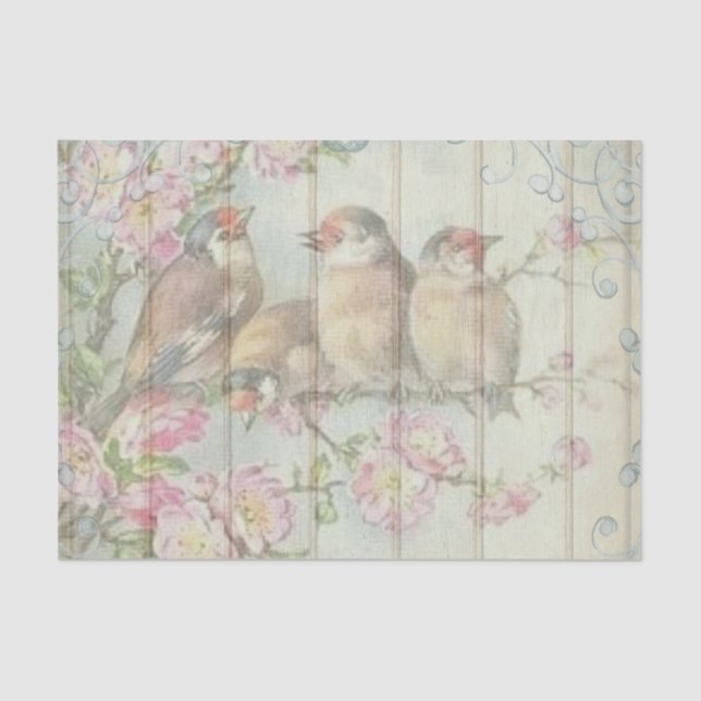 Papier Mousseline Lovebirds victorien avec branches de fleurs roses (Recto)