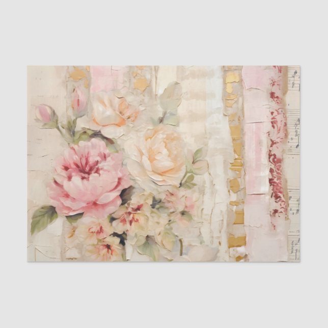 Papier Mousseline Lovely Collage of Painted Florals on Paper Layers (Recto)