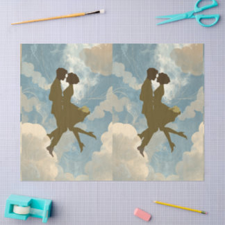 Papier Mousseline Lovers Couple in the Blue Sky Collage