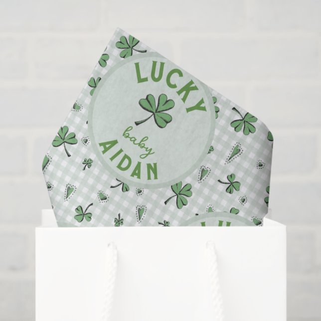 Papier Mousseline Lucky Baby Jour de la Saint Patrick vert et blanc  (Sac cadeau)