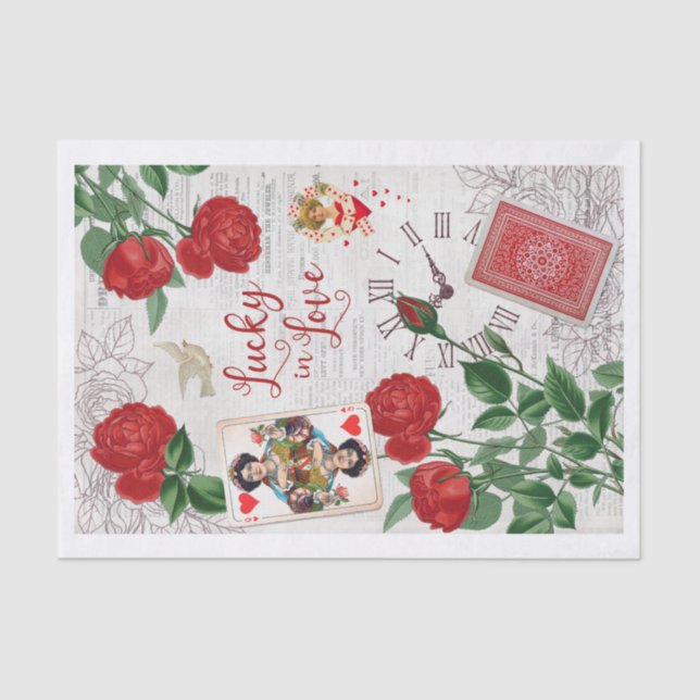 Papier Mousseline Lucky in Love, Red Roses, Queen of Hearts Collage (Recto)