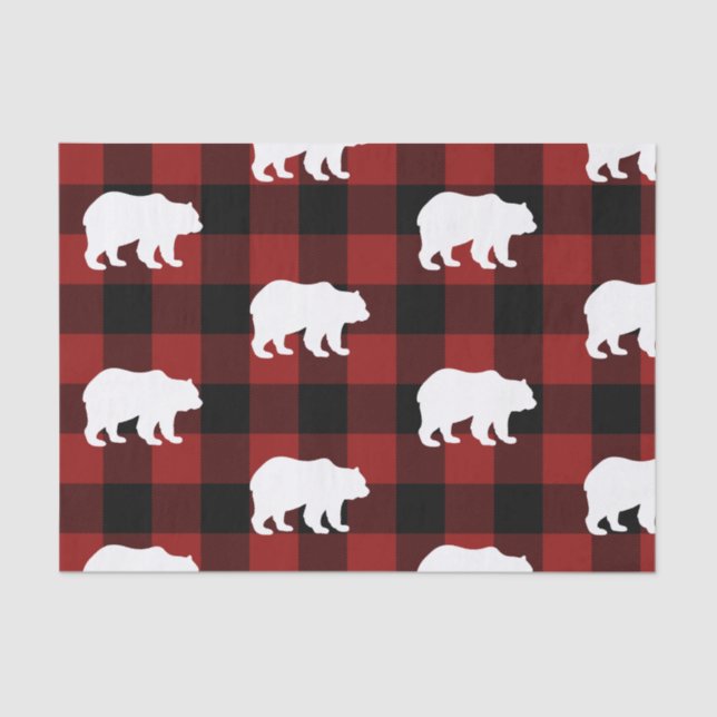 Papier Mousseline Lumberjack Red Buffalo Plaid Bear Motif Holiday (Recto)