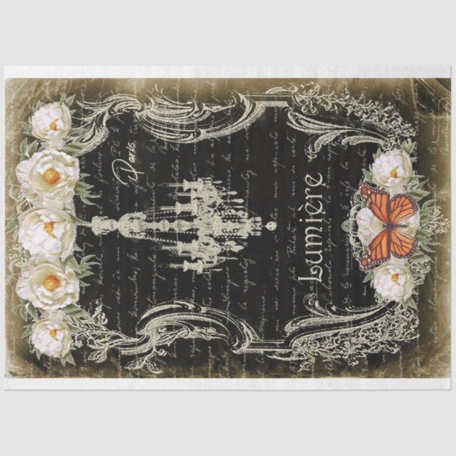 Papier Mousseline Lumière et pivoines Chandelier & Peonies Découpage (Recto)