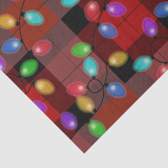 Papier Mousseline Lumières de Noël colorées Rouge Plaid (Détail)