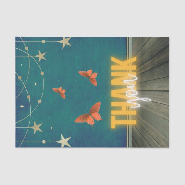 Papier Mousseline Lumières magiques au néon et Merci de papillons (Recto)