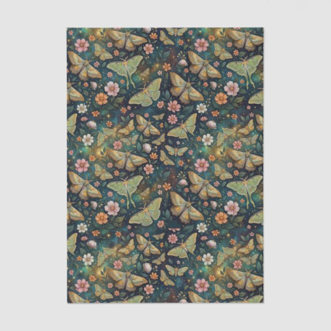 Papier Mousseline Luna Moth and Moon, Celestial Floral Repeat (Recto)