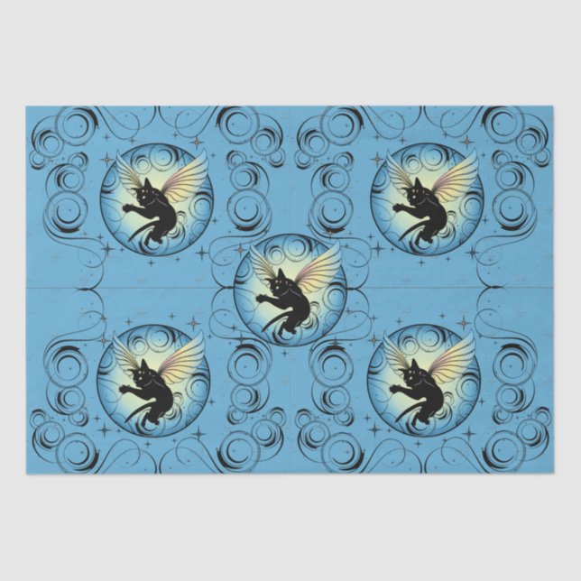 Papier Mousseline Lune de chats cosmiques et étoiles (Recto)