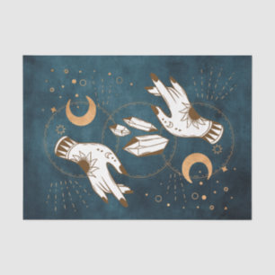 Papier Mousseline Lune d'or phase cristaux henné tatouage mains bleu