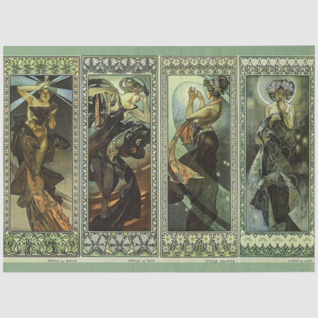 Papier Mousseline Lune et Étoiles par Alphonse Mucha (Recto)