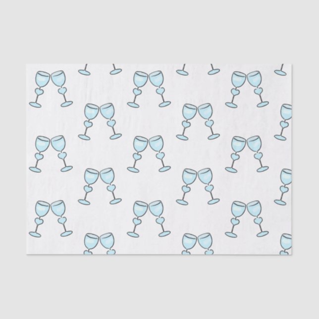 Papier Mousseline Lunettes de vin de coeur Mariage Whimsical bleu (Recto)