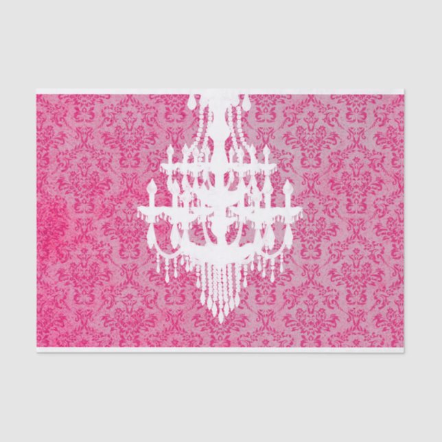 Papier Mousseline Lustre Silhouette et Damas rose (Recto)