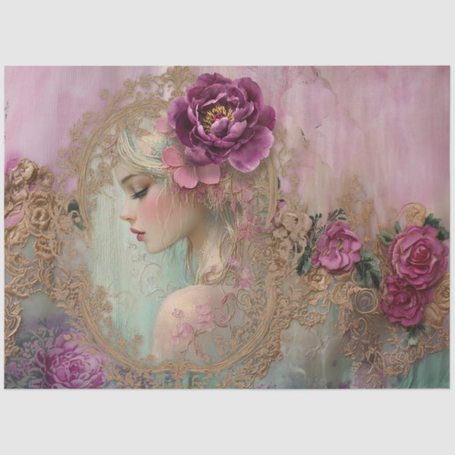 Papier Mousseline Luxe Collage Shabby Chic Mix Media Portrait Art (Recto)