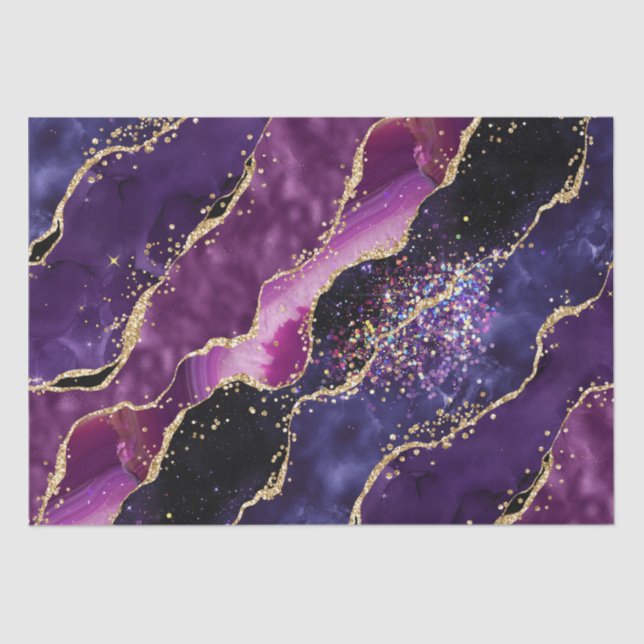Papier Mousseline Luxe Pierre Précieuse Violet Paillettes d'Agate (Recto)