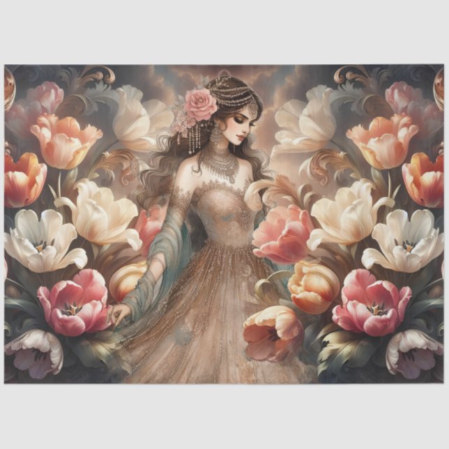 Papier Mousseline Luxueuse Beauté Ethérée & Flore De Style Baroque (Recto)