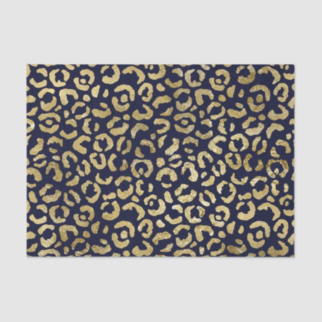 Papier Mousseline Luxueux Empreinte de léopard Glam Gold Navy (Recto)