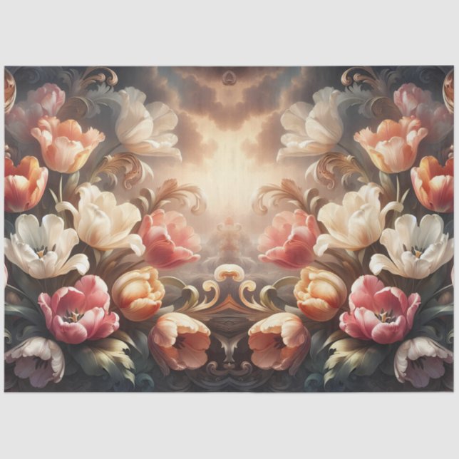 Papier Mousseline Luxueux Ethéal Baroque Floral Decoupage (Recto)