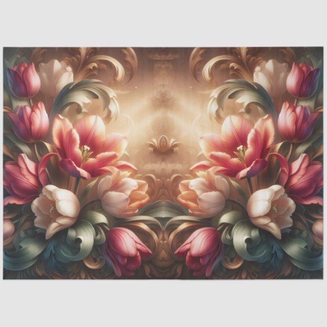 Papier Mousseline Luxueux Ethéal Baroque Floral Decoupage (Recto)