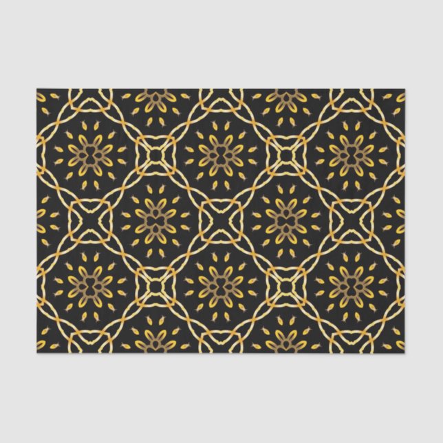 Papier Mousseline Luxueux Gold Black Marocain Arabesque Motif (Recto)