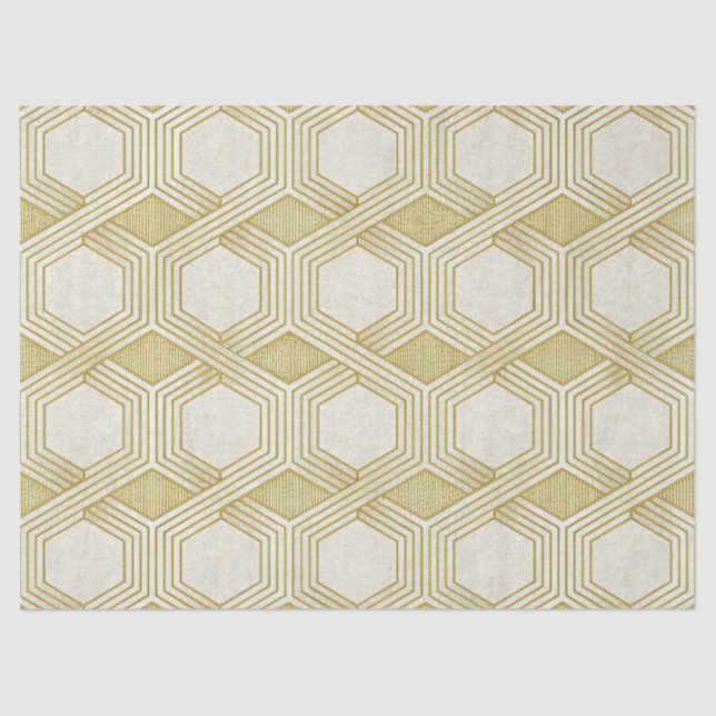 Papier Mousseline Luxurious Gold Hexagon Pattern - Marble Texture (Recto)