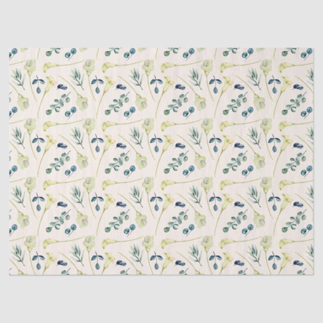 Papier Mousseline Lys calla blanc et eucalyptus  (Recto)