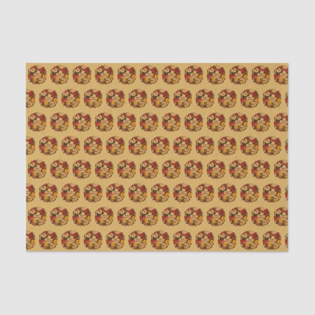 Papier Mousseline Mabon Automne Equinox Wreath on Fall Gold (Recto)