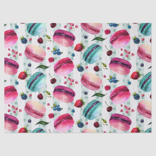 Papier Mousseline Macarons Pâtisserie Française Aux Berries Et Pois (Recto)
