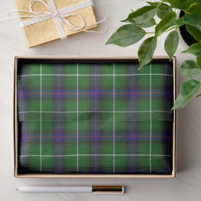 Papier Mousseline MacDonald tartan bleu vert plaid (Cadeau)
