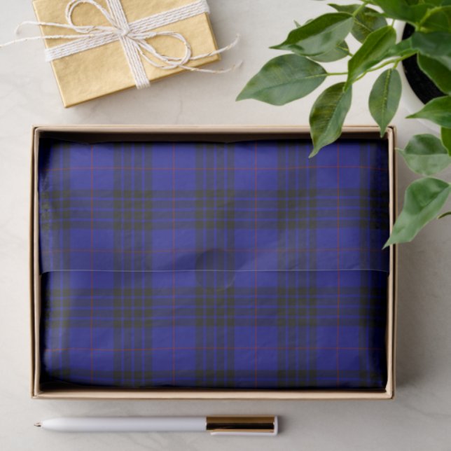 Papier Mousseline MacKay tartan bleu noir plaid (Cadeau)
