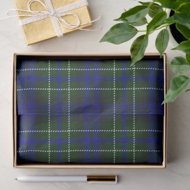 Papier Mousseline Macneil de Colonsay tartan bleu vert plaid (Cadeau)