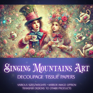 Papier Mousseline Mad Hatter et Alice Imaginaire Vintage découpage