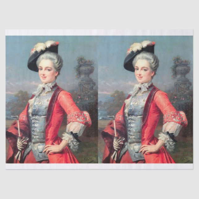 Papier Mousseline Madame du 18ème siècle élégante pour Decoupage (Recto)