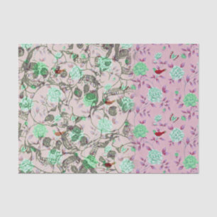 Papier Mousseline Madame fraîche Grunge Skulls et floral turquoise