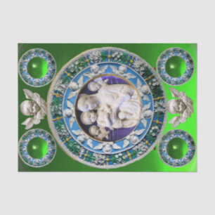Papier Mousseline MADONNA, ENFANT, ANGELS NATIVITÉ FLORAL COWN Green
