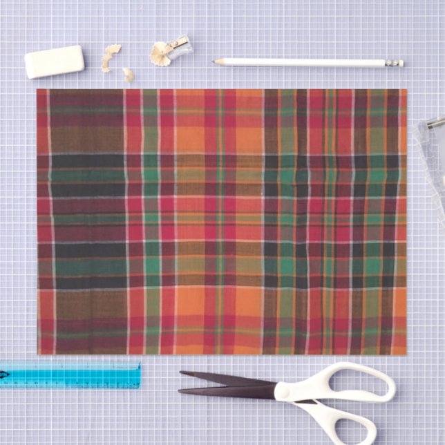 Papier Mousseline Madras moderne Plaid Orange Green Carré Motif (Artisanat)
