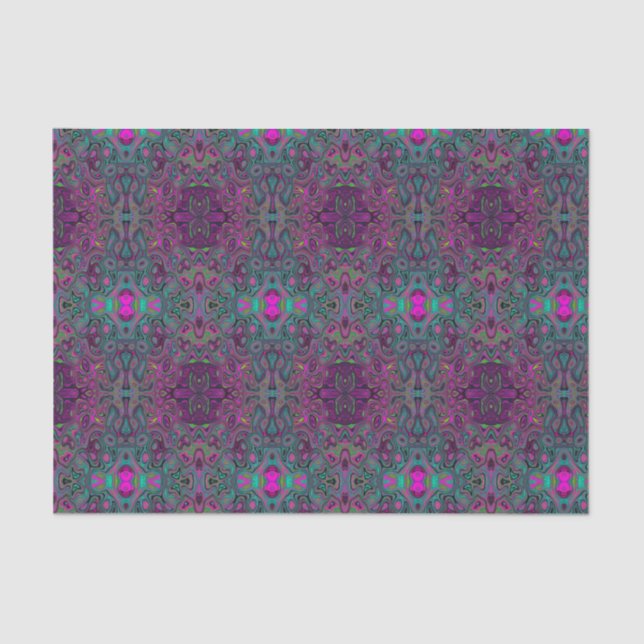 Papier Mousseline Magenta Abstrait et Motif Super Turquoise (Recto)