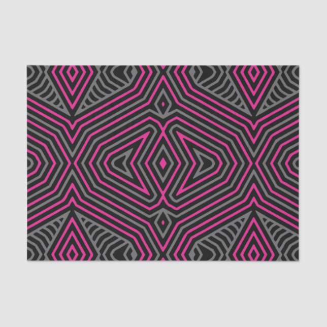 Papier Mousseline Magenta Grey et Black Motif tribal ethnique (Recto)