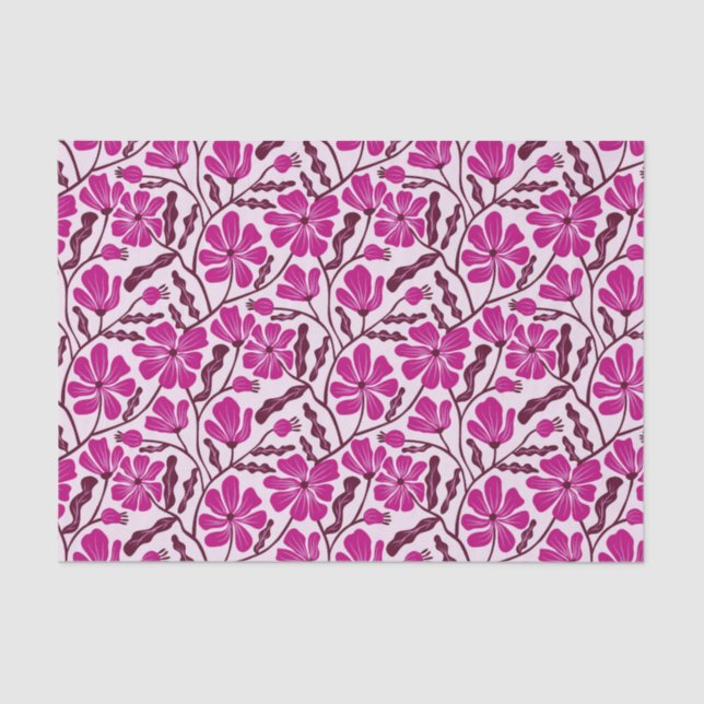 Papier Mousseline Magenta Retro Floral Pattern (Recto)
