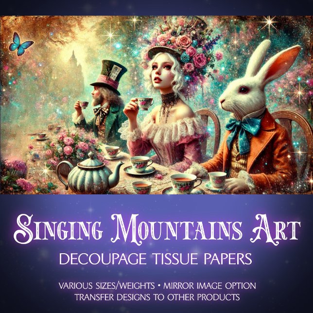 Papier Mousseline Magic Tea Party Mad Hatter et Alice Decoupage (Créateur téléchargé)
