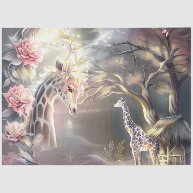 Papier Mousseline Magical Elegant  Floral Giraffe Decoupage  (Recto)