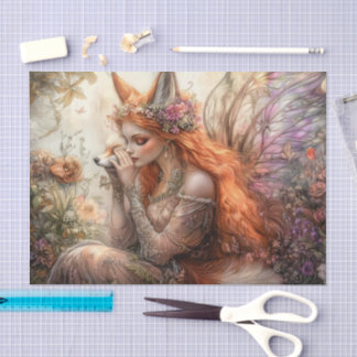 Papier Mousseline Magical Winged Fox Fairy Decoupage