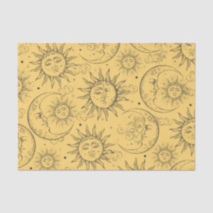 Papier Mousseline Magie Jaune Vintage Céleste Soleil Lune Étoiles