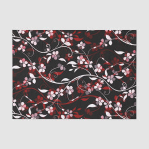 Papier Mousseline Magnifique vigne florale rouge, noir et blanc Impr