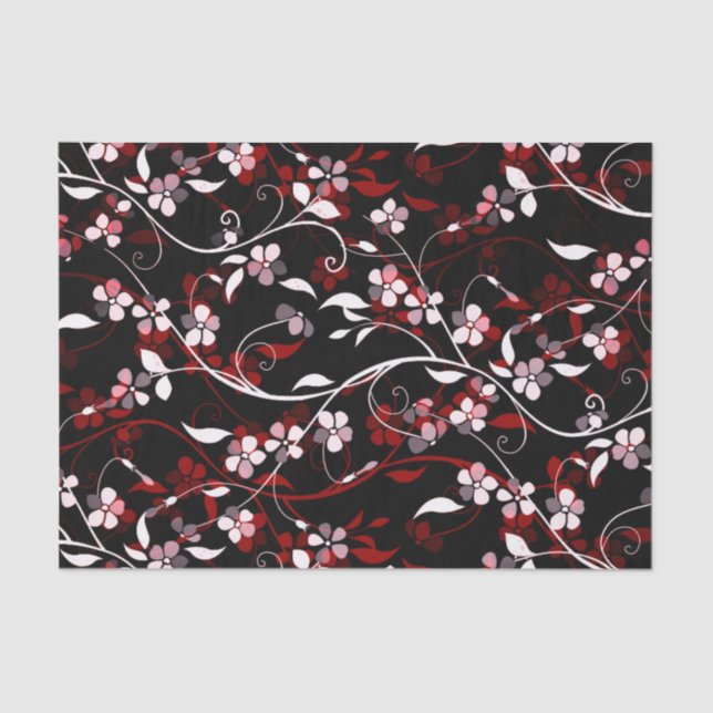 Papier Mousseline Magnifique vigne florale rouge, noir et blanc Impr (Recto)