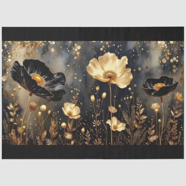 Papier Mousseline Magnifiques fleurs de pavot blanches et dos (Recto)
